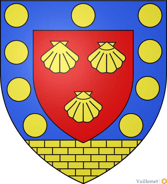 Les armes de Menucourt se blasonnent ainsi : De gueules aux trois coquilles d'or, à la bordure cousue d'azur chargée de neuf besants aussi d'or et d'une plaine du même maçonnée de sable
Source:Wikipedia
Menucourt.png